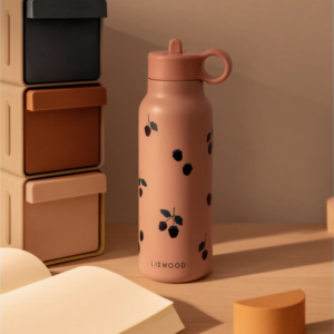 Gourde enfant 350 ml FALK – coloris Berry / Pale Tuscany, en acier inox recyclé, avec anse et paille intégrée.