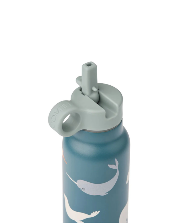 Gourde FALK 350 ml enfant, motif Arctic Sea, coloris Ocean View – acier inox recyclé, paille intégrée, anse de transport.