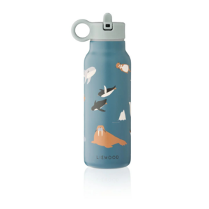 Gourde FALK 350 ml enfant, motif Arctic Sea, coloris Ocean View – acier inox recyclé, paille intégrée, anse de transport.