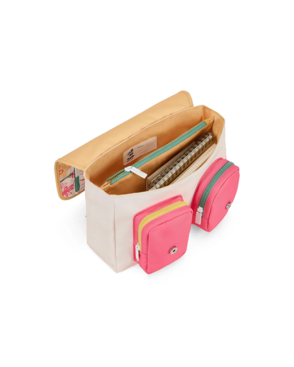 Cartable scolaire enfant Flower Artwork, imprimé floral, tissu recyclé déperlant, bretelles rembourrées, 2–7 ans, compatible format A4