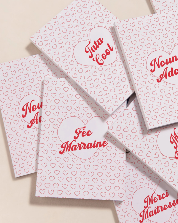 Carnet Nounou Adorée avec motif cœurs rouges, format A5, en papier recyclé – idée cadeau made in France