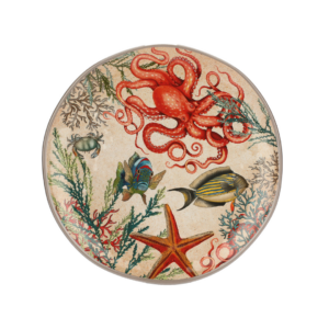 Plateau rond en mélamine Sea Life 42 cm – décor marin, résistant et léger