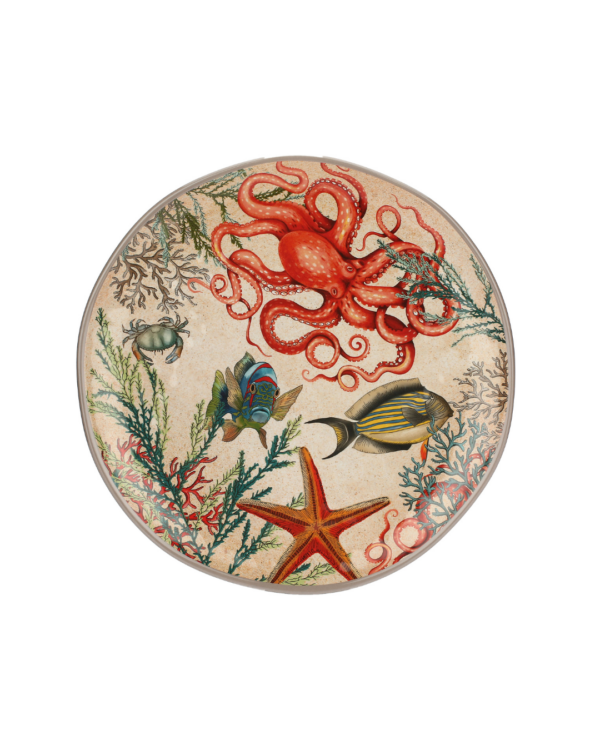 Plateau rond en mélamine Sea Life 42 cm – décor marin, résistant et léger
