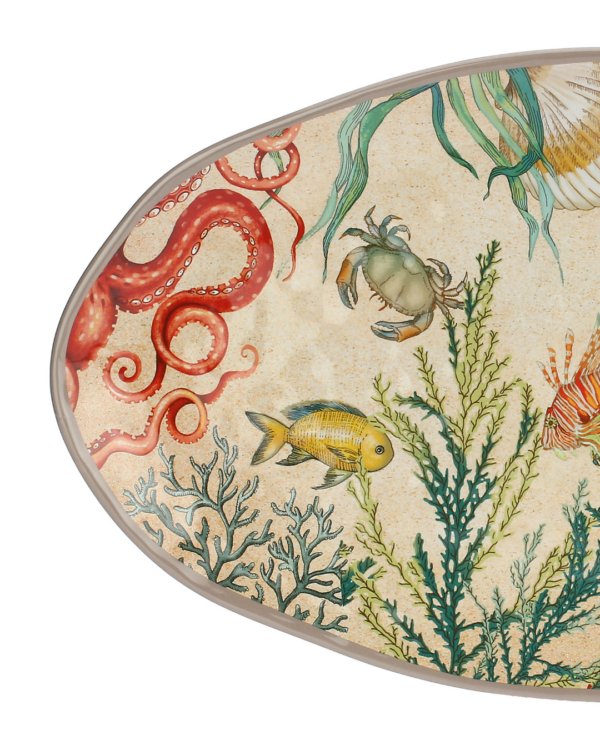 Plateau ovale Sea Life 52x30 cm en mélamine – grand plateau décor marin, léger et résistant