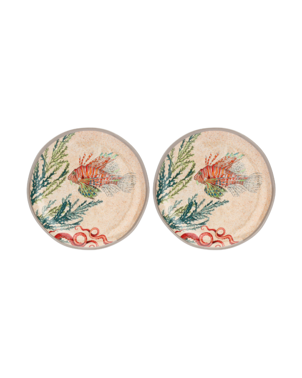 Set de 2 assiettes en mélamine Sea Life 21 cm – légères, résistantes, motif marin coloré