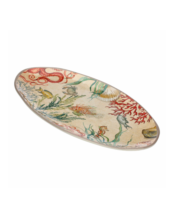 Plateau ovale Sea Life 52x30 cm en mélamine – grand plateau décor marin, léger et résistant