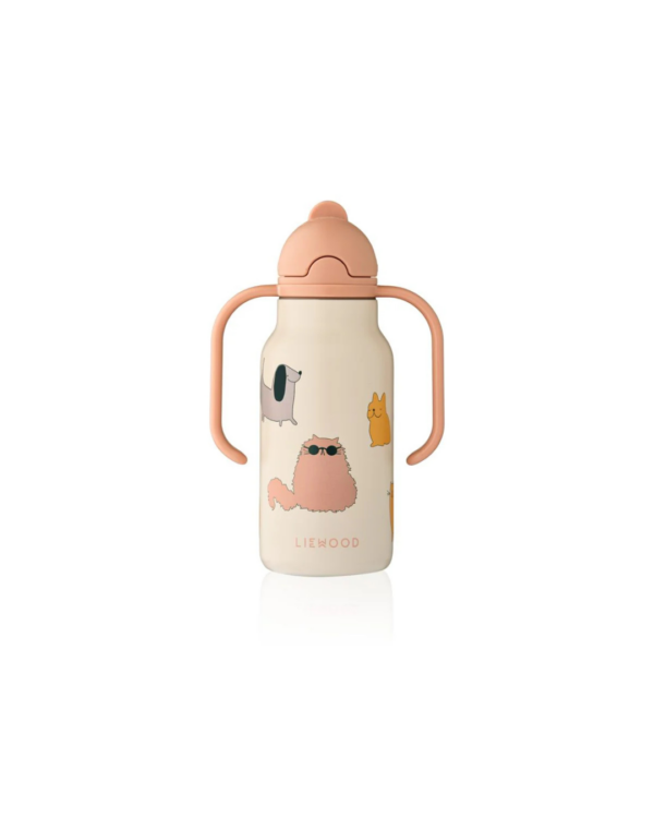 Gourde bébé en inox 250ml bleue avec poignées et paille intégrée – modèle KIMMIE
