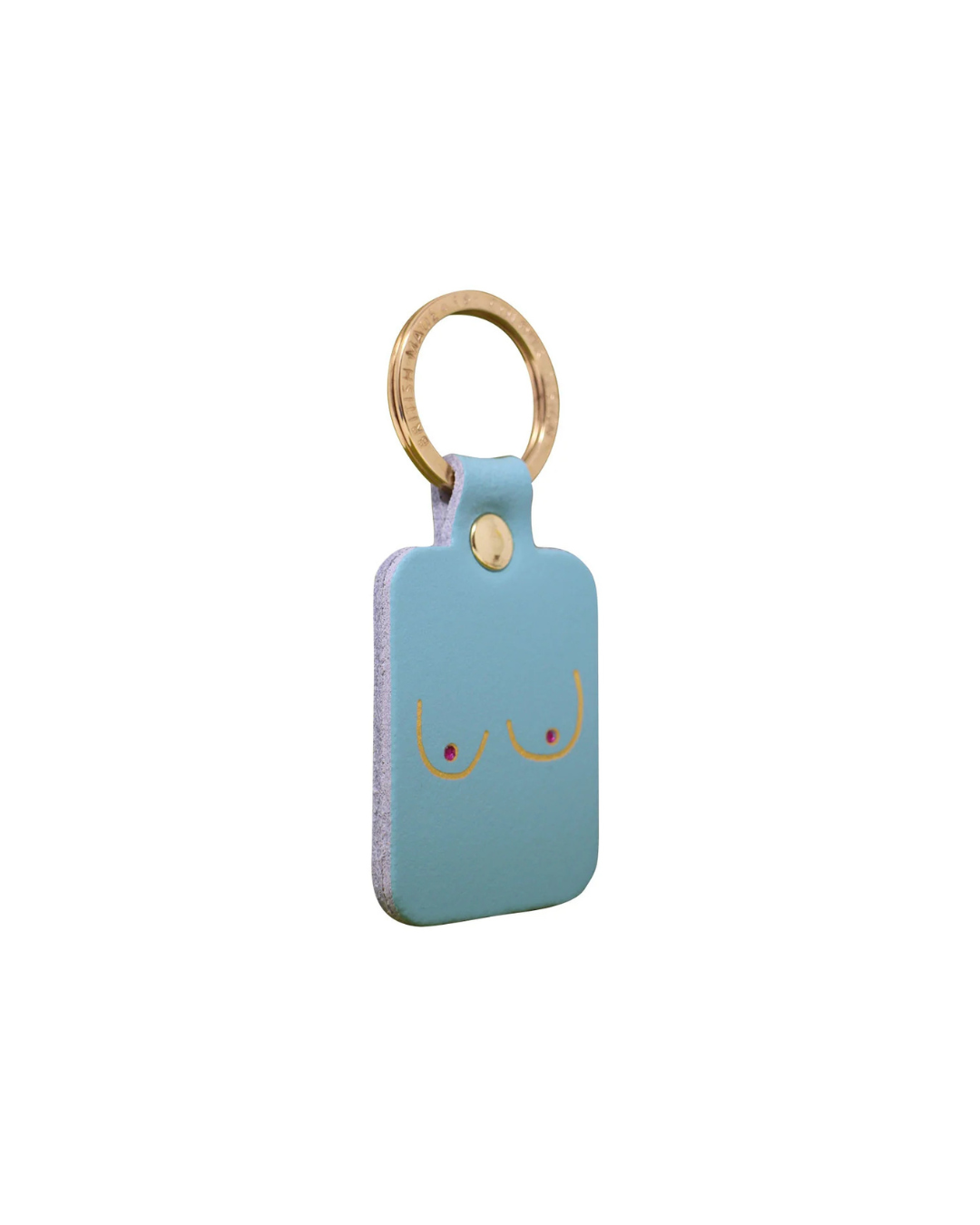 Porte-clés en cuir turquoise avec illustration seins minimaliste
