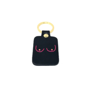 Porte-clés en cuir noir avec illustration boobs minimaliste