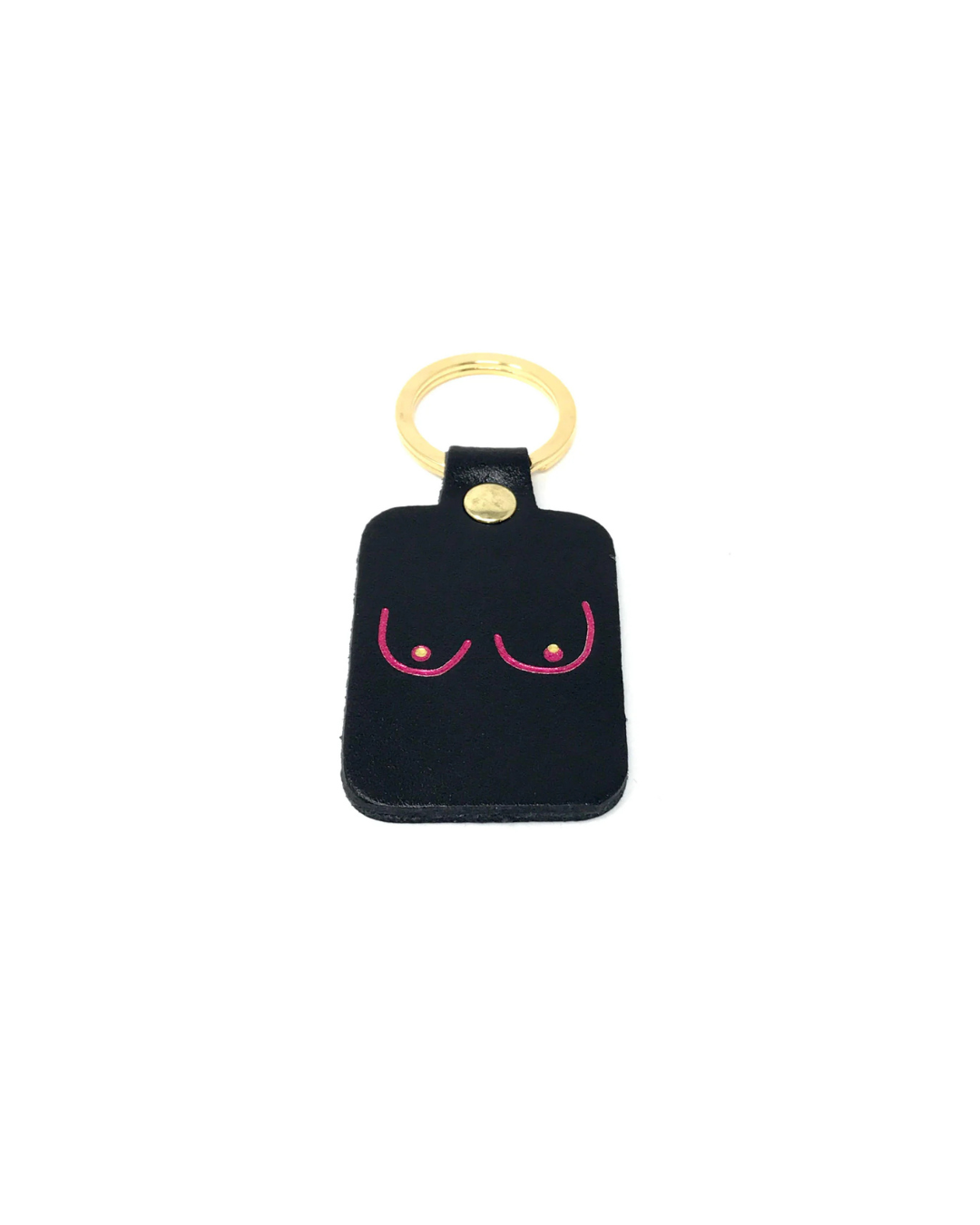 Porte-clés en cuir noir avec illustration boobs minimaliste
