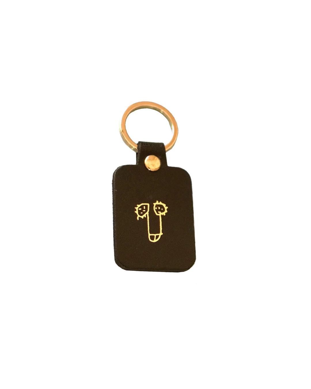 Porte-clés rectangulaire en cuir noir avec illustration minimaliste d’un zizi, design humoristique