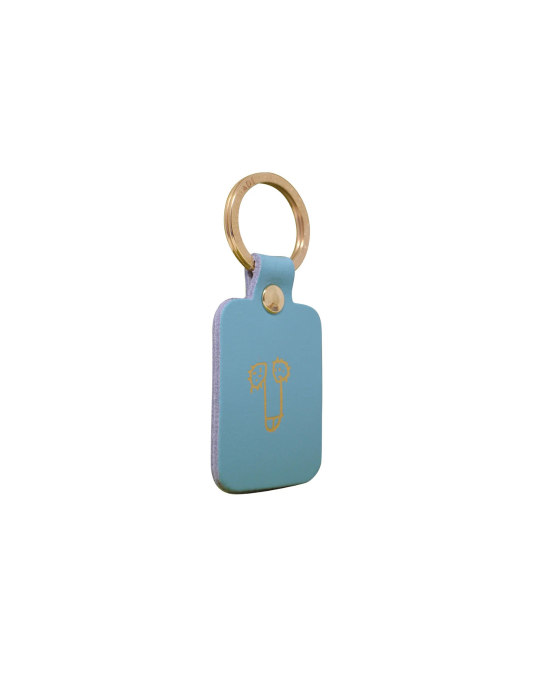 Porte-clés rectangulaire en cuir bleu avec illustration minimaliste d’un zizi