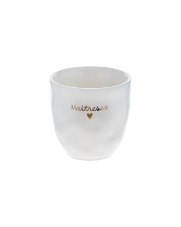 Tasse Maîtresse blanche avec cœur doré en céramique – Cadeau Le Petit Souk