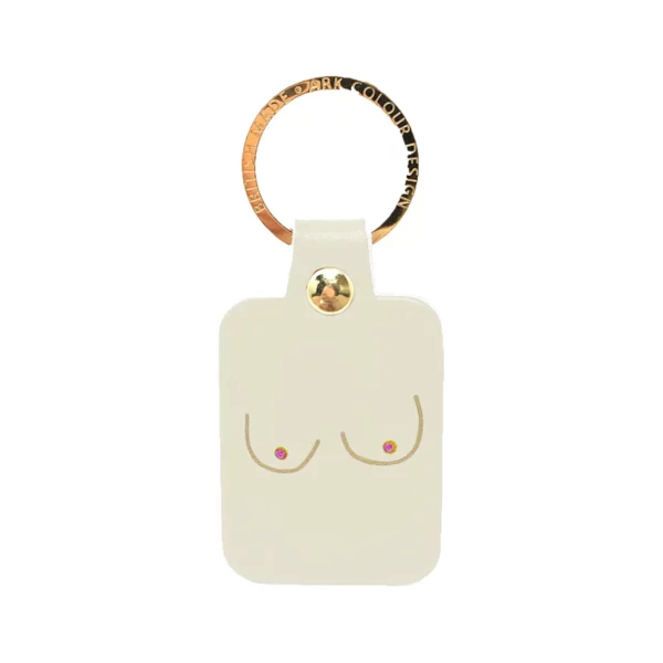 Porte-clés Boob ARK en cuir crème avec dessin poitrine humoristique
