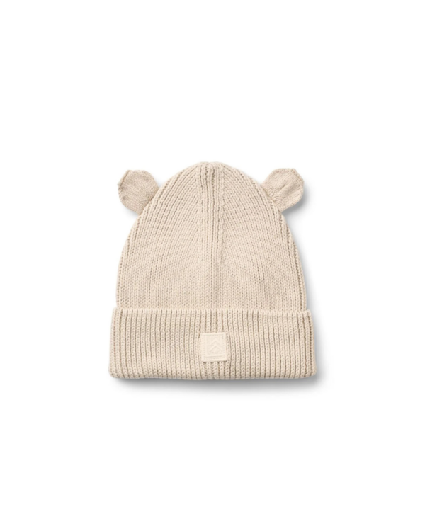 Bonnet beige en coton bio GINA pour bébé 6/9 mois avec petites oreilles mignonnes