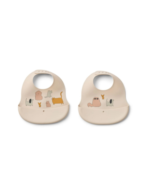 Bavoirs en silicone EMBER – Lot de 2 – Imperméables, souples et réglables avec poche récupératrice