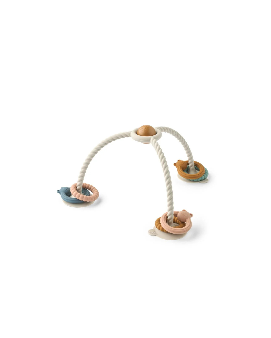 Jouet sensoriel SOREN avec ventouses, anneaux en silicone souple et hochet intégré pour divertir bébé pendant le repas