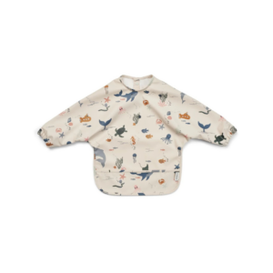 Bavoir avec manches à imprimé MERLE en polyester recyclé, avec poignets élastiqués et poche attrape-tout