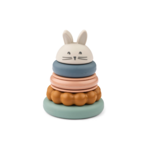 Tour à empiler DONATA en silicone multicolore avec lapin – Jouet sensoriel pour bébé à partir de 12 mois