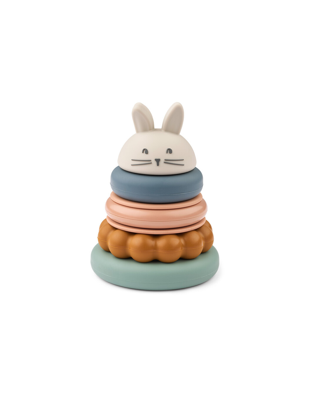 Tour à empiler DONATA en silicone multicolore avec lapin – Jouet sensoriel pour bébé à partir de 12 mois