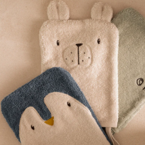 Lot de 3 gants de toilette animaux SYLVESTER pour enfant en coton bio, coloris Arctic Sea et Ocean View
