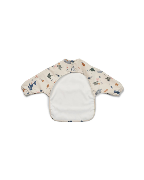 Bavoir avec manches à imprimé MERLE en polyester recyclé, avec poignets élastiqués et poche attrape-tout