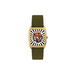 Montre Signature Bengale Noir avec cadran artistique, bracelet perlon tressé 18 mm, assemblée à Paris