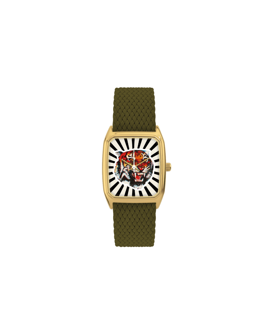 Montre Signature Bengale Noir avec cadran artistique, bracelet perlon tressé 18 mm, assemblée à Paris