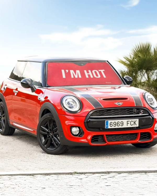 Parasol Voiture “I’m Hot” – Rouge | Protégez votre habitacle avec style et humour