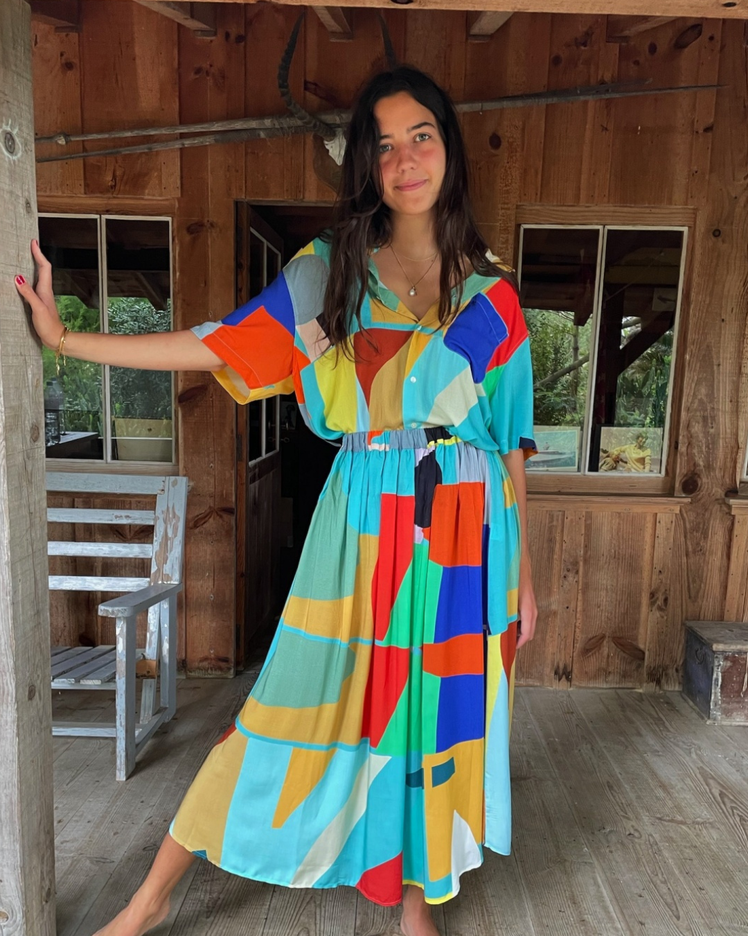 Jupe Chess Player Jade – Jupe Longue Taille Haute en Viscose Fluide, Série Limitée