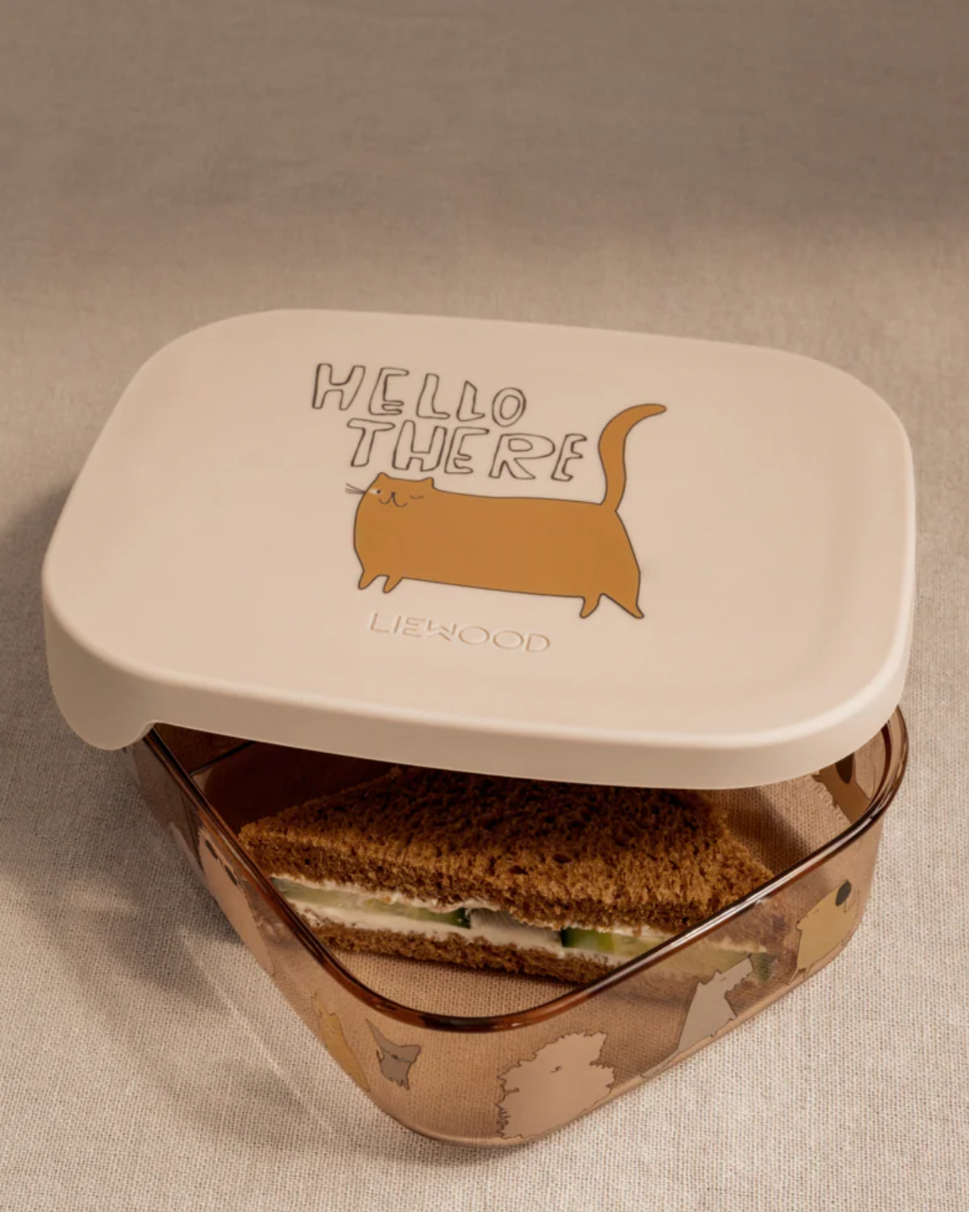 Lunch box ARTHUR en tritan transparent avec 3 compartiments et couvercle en silicone imprimé