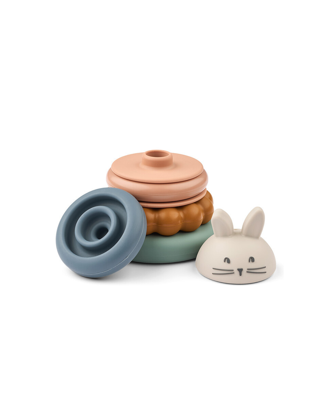 Tour à empiler DONATA en silicone multicolore avec lapin – Jouet sensoriel pour bébé à partir de 12 mois