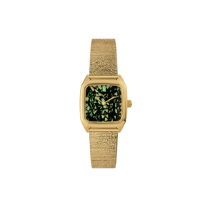 Montre PRIMA OPALI 05 Verte avec cadran en Bello Opal® vert émeraude et bracelet métal pépite 14 mm, assemblée à Paris