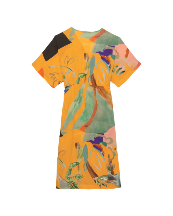 Robe G.Kero Dancing Wood Orange avec imprimé jungle et personnages peints