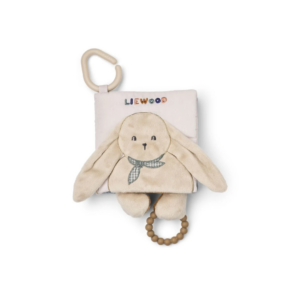 Livre en tissu doux FEY avec peluche lapin, tissus froissés, miroir et anneau de dentition en silicone pour bébé