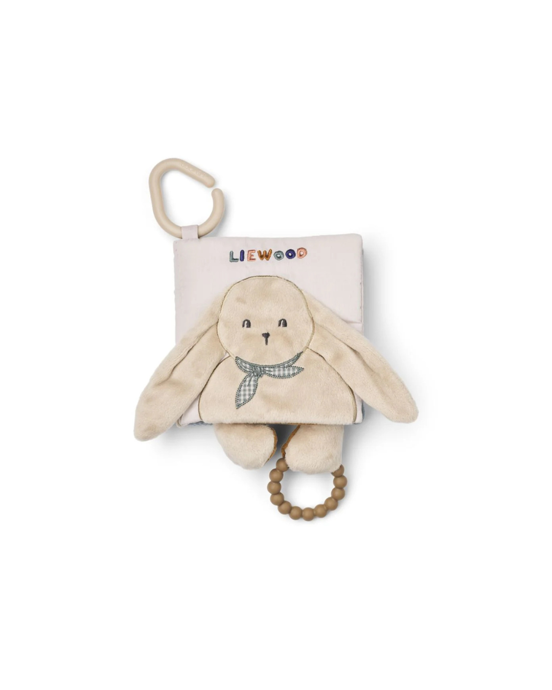 Livre en tissu doux FEY avec peluche lapin, tissus froissés, miroir et anneau de dentition en silicone pour bébé