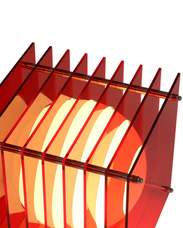 Lampe design Lớp Small Square en acrylique rouge avec verre opale mat et structure en acier inoxydable, certification CE