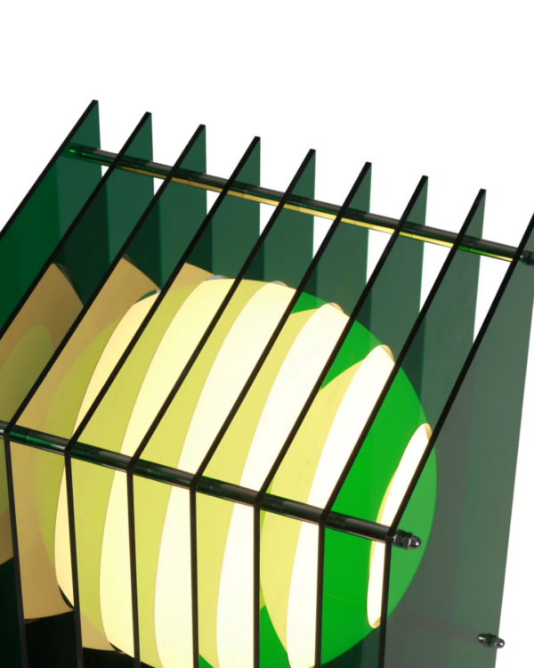 Lampe à poser LOP Rectangle verte en acrylique, acier inoxydable et verre opale mat avec ampoule LED incluse