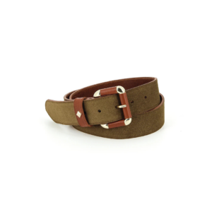 Ceinture en cuir velours Tobacco et vachette pleine fleur caramel avec boucle dorée – La Coulomb