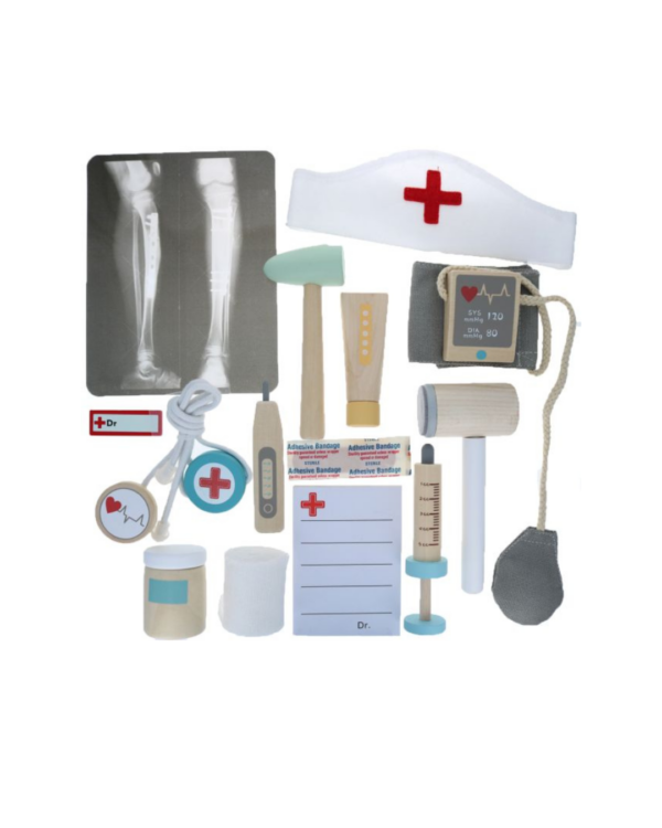 Valisette de docteur en bois avec accessoires médicaux pour enfants, jeu d’imitation éducatif et ludique