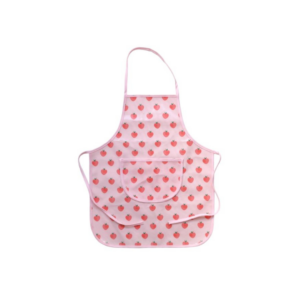 Tablier de cuisine enfant pommes roses en toile cirée, collection Dans mon jardin, protection pratique pour ateliers pâtisserie