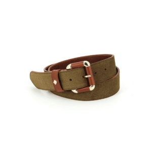 Ceinture La Coulomb Velours Tobacco & Nutella en cuir bicolore avec boucle dorée, fabriquée en Bretagne.