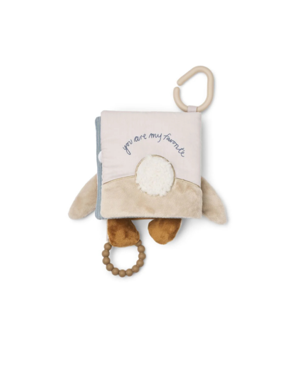 Livre en tissu doux FEY avec peluche lapin, tissus froissés, miroir et anneau de dentition en silicone pour bébé