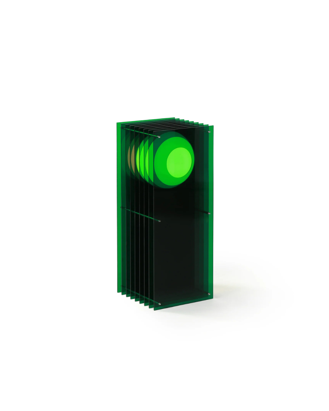 Lampe à poser LOP Rectangle verte en acrylique, acier inoxydable et verre opale mat avec ampoule LED incluse