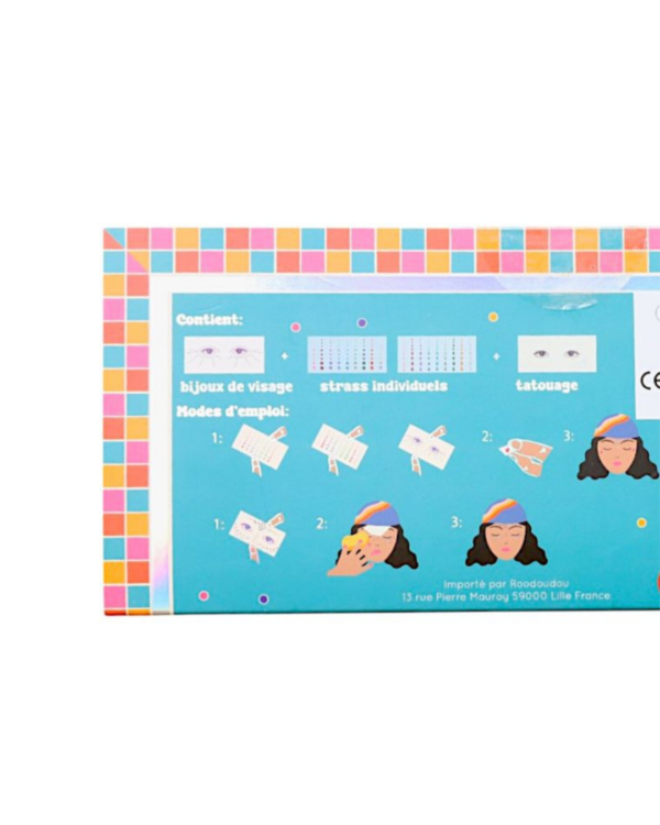 Kit tatouages et strass bijoux de visage – Le Petit Souk, activité festive pour enfants avec strass autocollants et tatouages temporaires