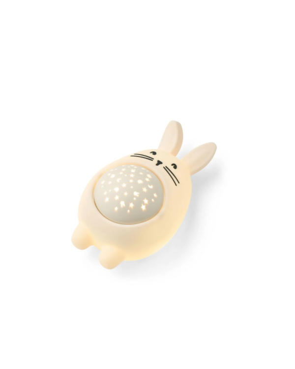 Lampe projecteur MANUEL en forme de lapin endormi, veilleuse apaisante avec 8 sons relaxants et recharge USB-C