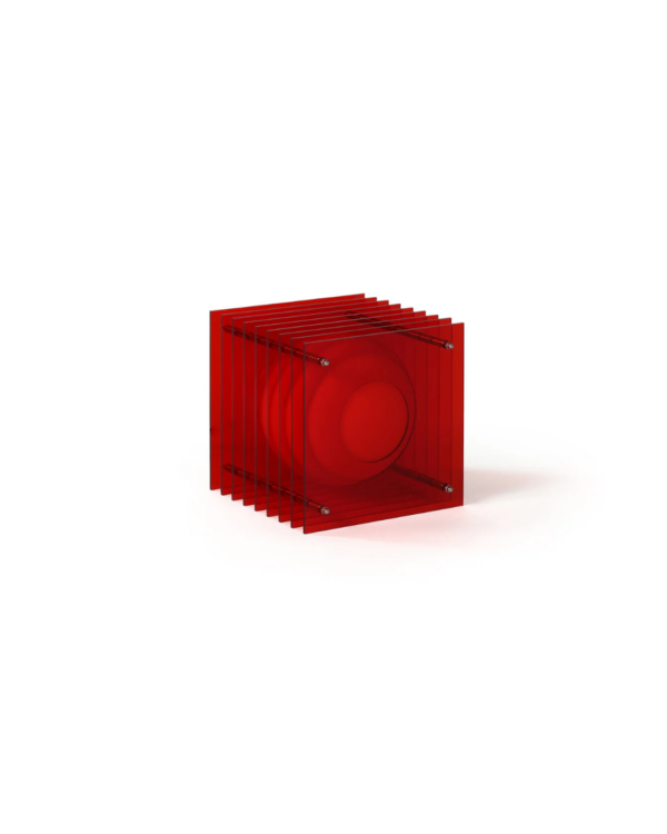 Lampe design Lớp Small Square en acrylique rouge avec verre opale mat et structure en acier inoxydable, certification CE