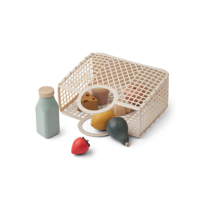Panier de dînette FLORIN avec 8 aliments en bois et panier SAMANTHA, jouet d’imitation pour enfants