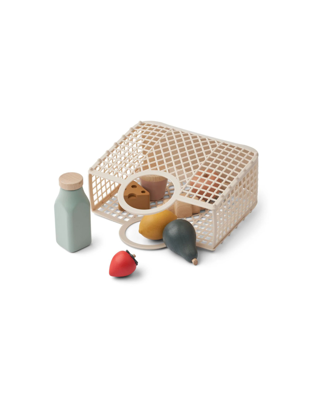 Panier de dînette FLORIN avec 8 aliments en bois et panier SAMANTHA, jouet d’imitation pour enfants