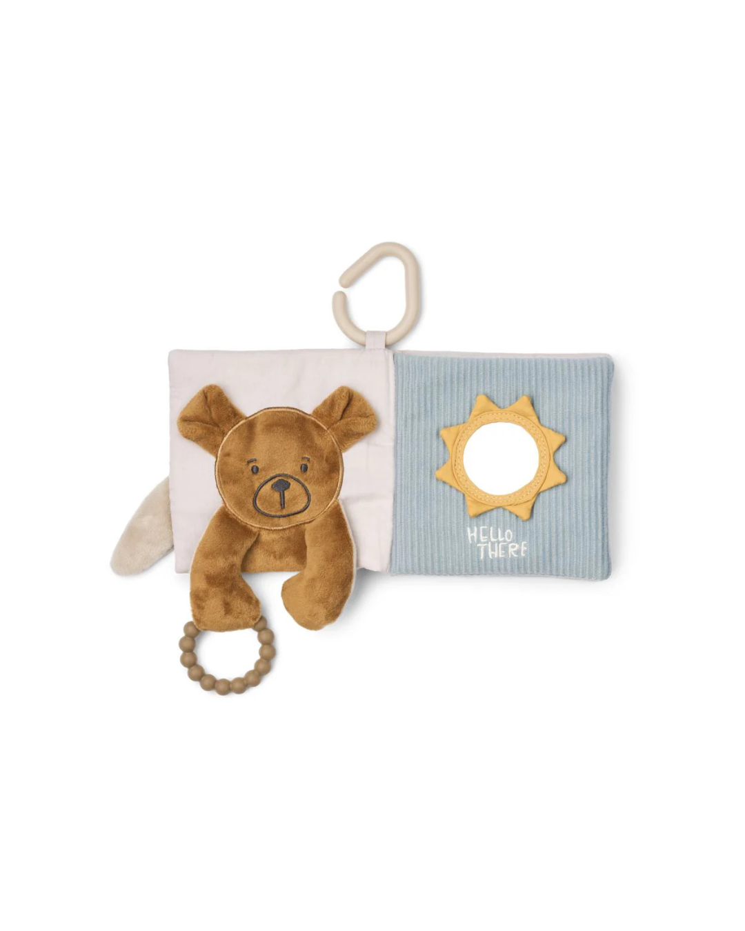 Livre en tissu doux FEY avec peluche lapin, tissus froissés, miroir et anneau de dentition en silicone pour bébé